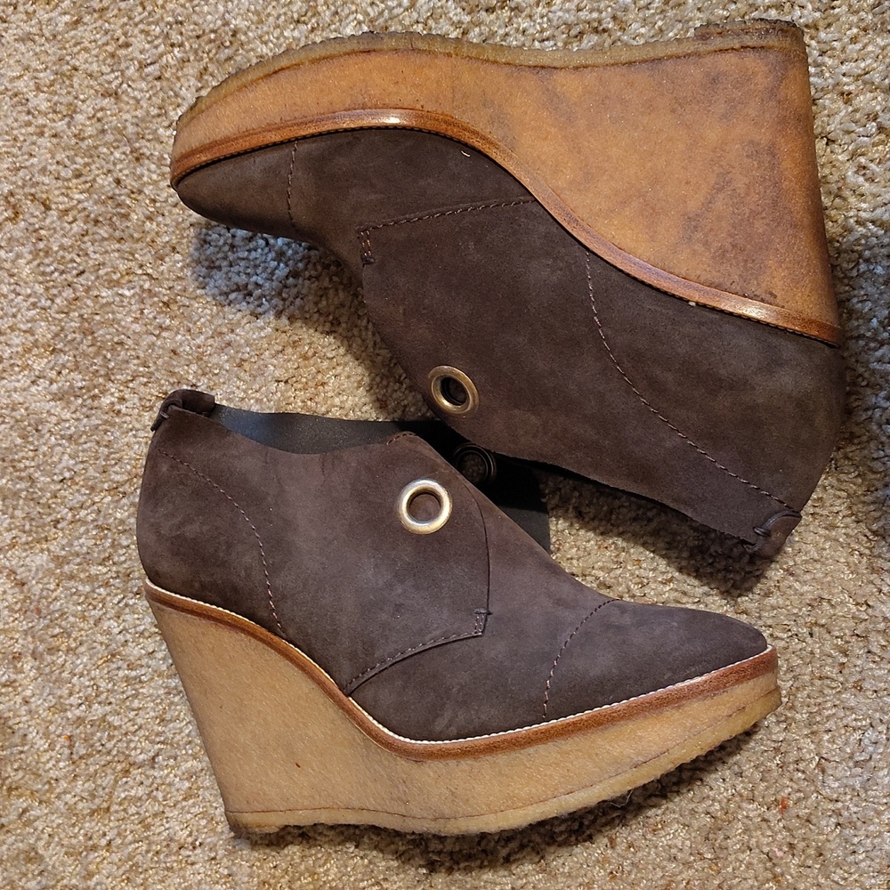 YSL Suede Brown Wedge Ankle Boots Sz 10 - Picture 4 of 8